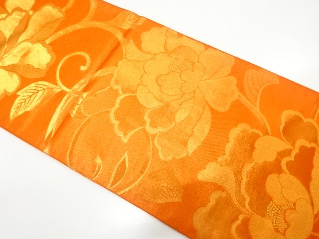 JAPANESE KIMONO / PEONY ARABESQUE PATTERN WEAVING FUKURO OBI